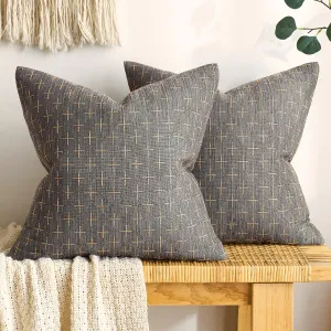 MIULEE Pack of 2 Decorative Burlap Linen Outdoor Throw Pillow Covers Modern Farmhouse Vintage Pillowcase Rustic Woven Textured Cushion Cover for Sofa Couch Bed 18x18 Inch Dark Grey