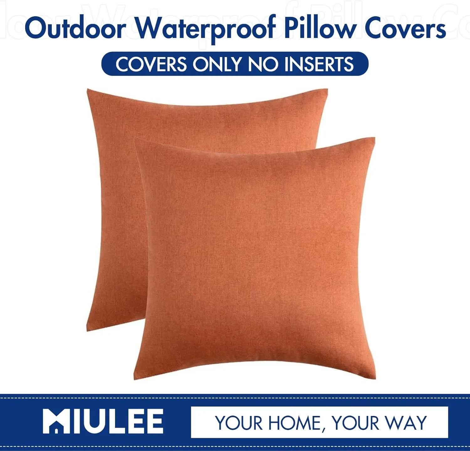 MIULEE Pack of 2 Decorative Outdoor Solid Waterproof Throw Pillow Covers Faux Linen Garden Farmhouse Cushion Cases for Patio Tent Balcony Couch Sofa 20x20 inch Orange