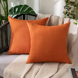 MIULEE Pack of 2 Decorative Outdoor Solid Waterproof Throw Pillow Covers Faux Linen Garden Farmhouse Cushion Cases for Patio Tent Balcony Couch Sofa 20x20 inch Orange