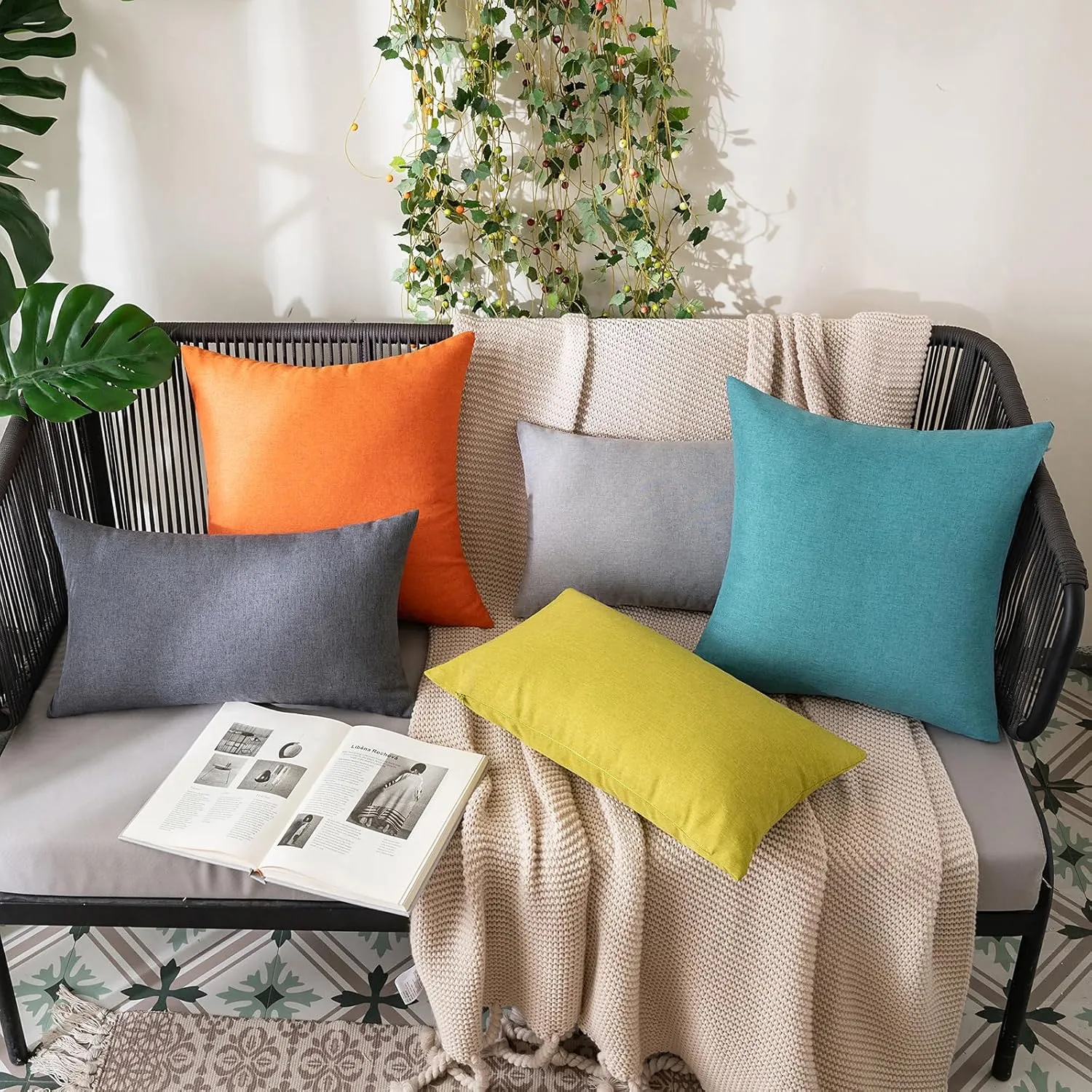 MIULEE Pack of 2 Decorative Outdoor Solid Waterproof Throw Pillow Covers Faux Linen Garden Farmhouse Cushion Cases for Patio Tent Balcony Couch Sofa 20x20 inch Orange