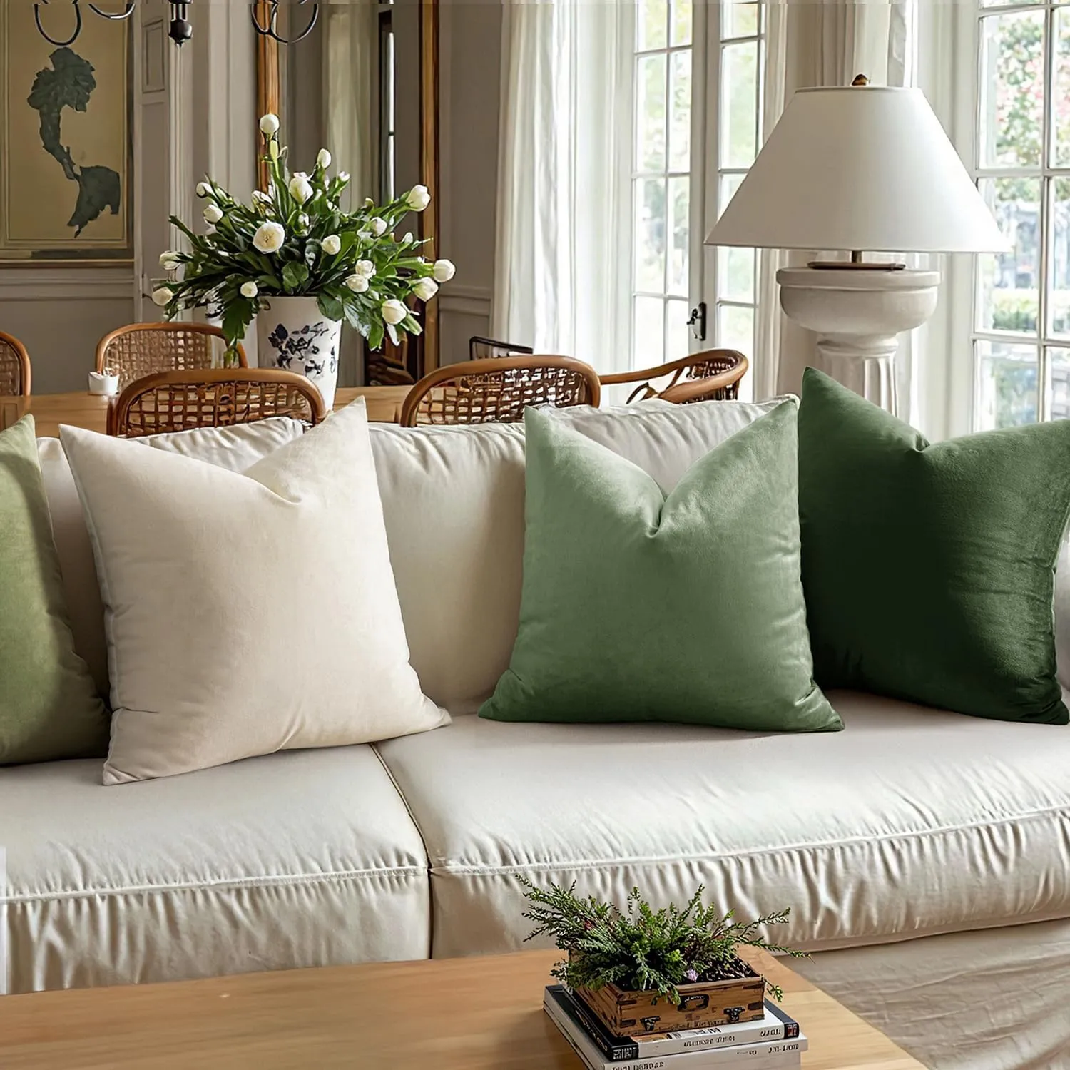 MIULEE Pack of 2 Velvet Soft Solid Decorative Square Throw Pillow Covers Set Cushion Case for Spring Sofa Bedroom Couch 18x18 Inch Moss Green