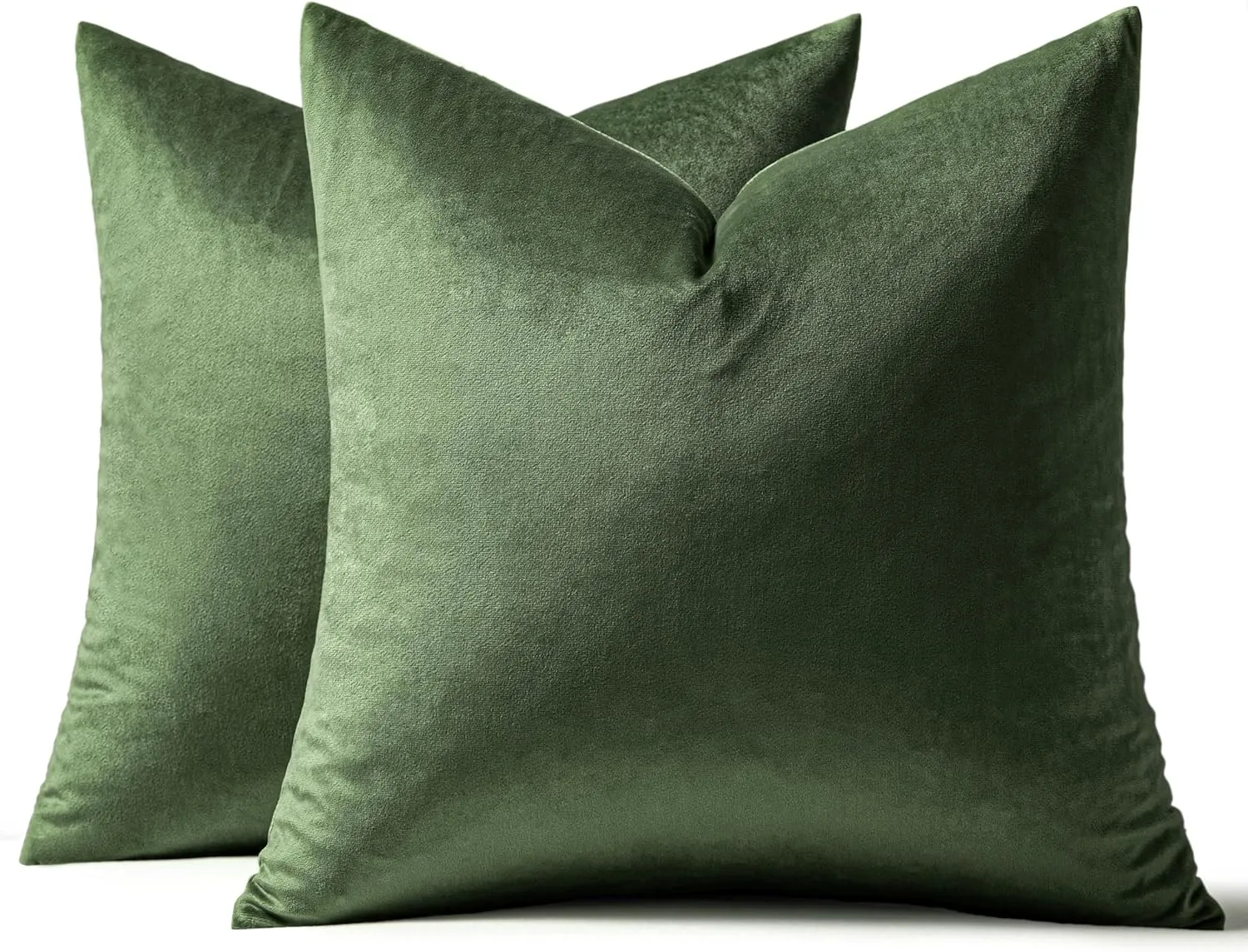 MIULEE Pack of 2 Velvet Soft Solid Decorative Square Throw Pillow Covers Set Cushion Case for Spring Sofa Bedroom Couch 18x18 Inch Moss Green
