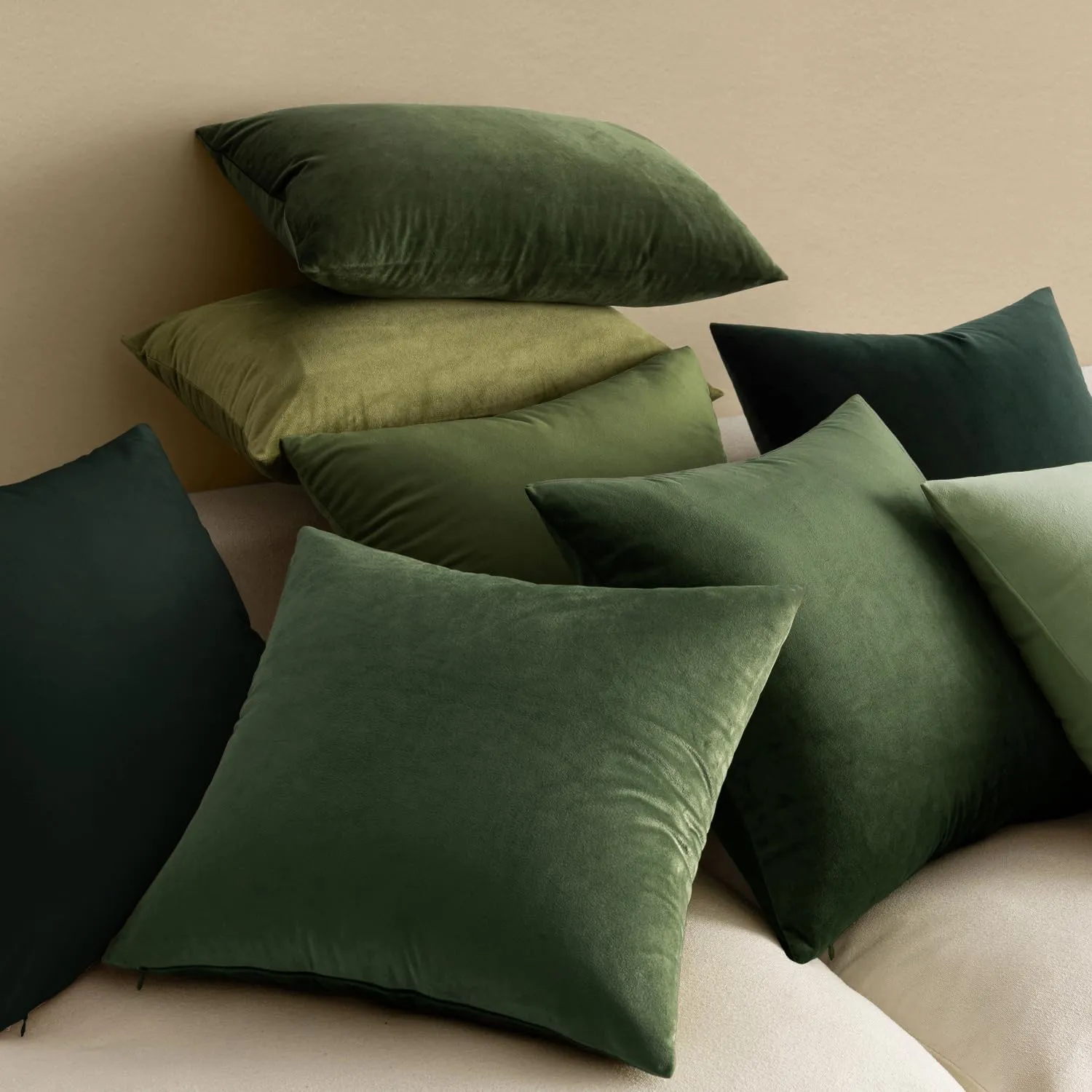 MIULEE Pack of 2 Velvet Soft Solid Decorative Square Throw Pillow Covers Set Cushion Case for Spring Sofa Bedroom Couch 18x18 Inch Moss Green