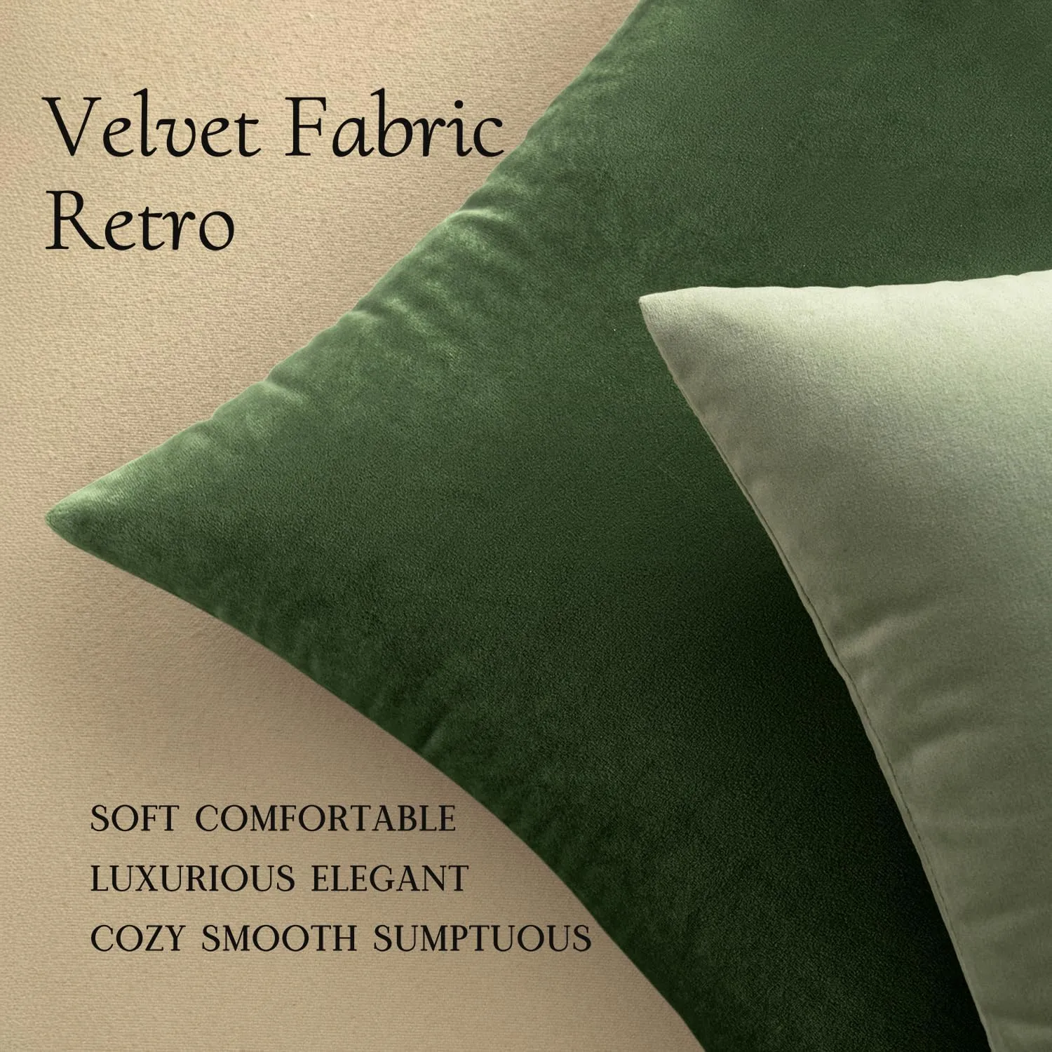 MIULEE Pack of 2 Velvet Soft Solid Decorative Square Throw Pillow Covers Set Cushion Case for Spring Sofa Bedroom Couch 18x18 Inch Moss Green