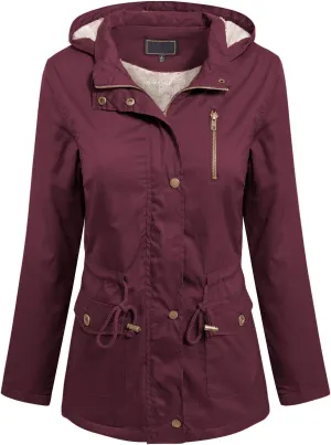 MixMatchy Women's Faux Fur Waist Drawstring Lightly Padded Utility Fashion Jacket Parka