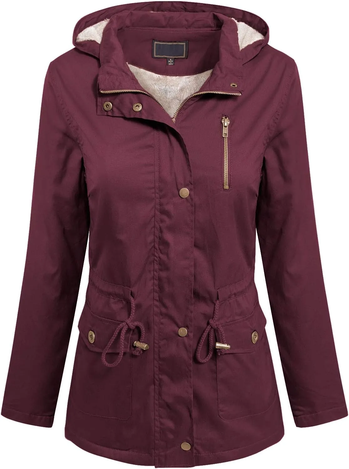 MixMatchy Women's Faux Fur Waist Drawstring Lightly Padded Utility Fashion Jacket Parka