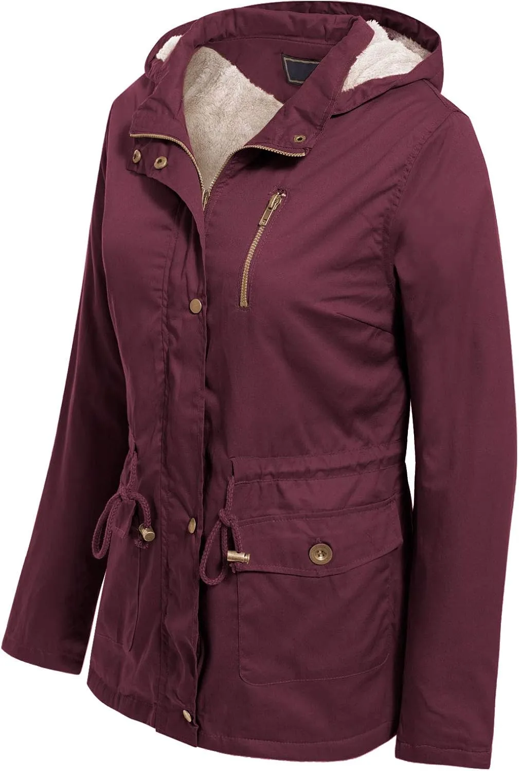 MixMatchy Women's Faux Fur Waist Drawstring Lightly Padded Utility Fashion Jacket Parka