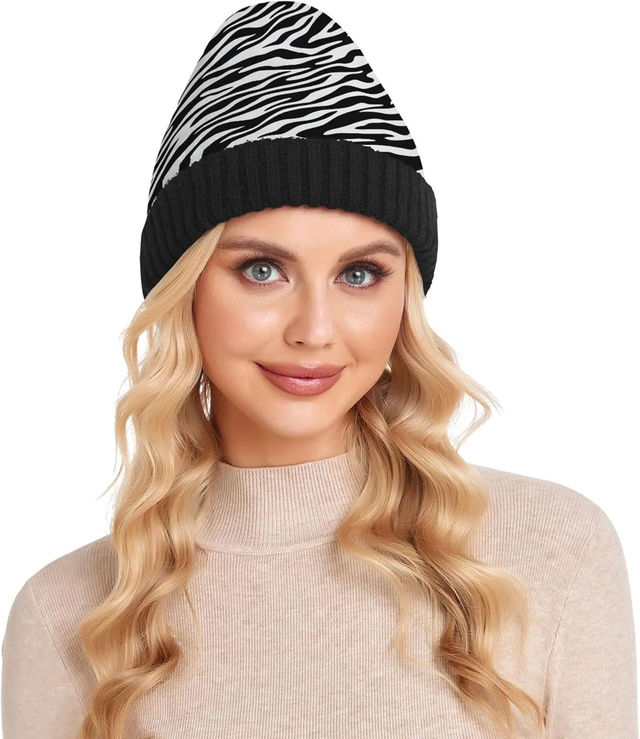 MNSRUU Black Beanie Hat Purple Leopard Skin Beanie Hat for Men Women Beanie Cap Roll-up Edge Skullcap