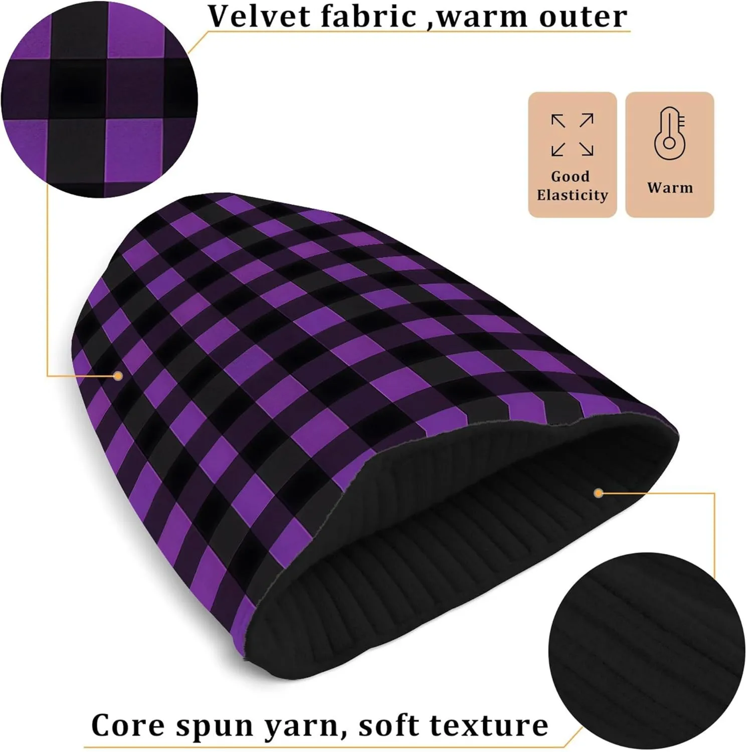 MNSRUU Black Beanie Hat Purple Leopard Skin Beanie Hat for Men Women Beanie Cap Roll-up Edge Skullcap