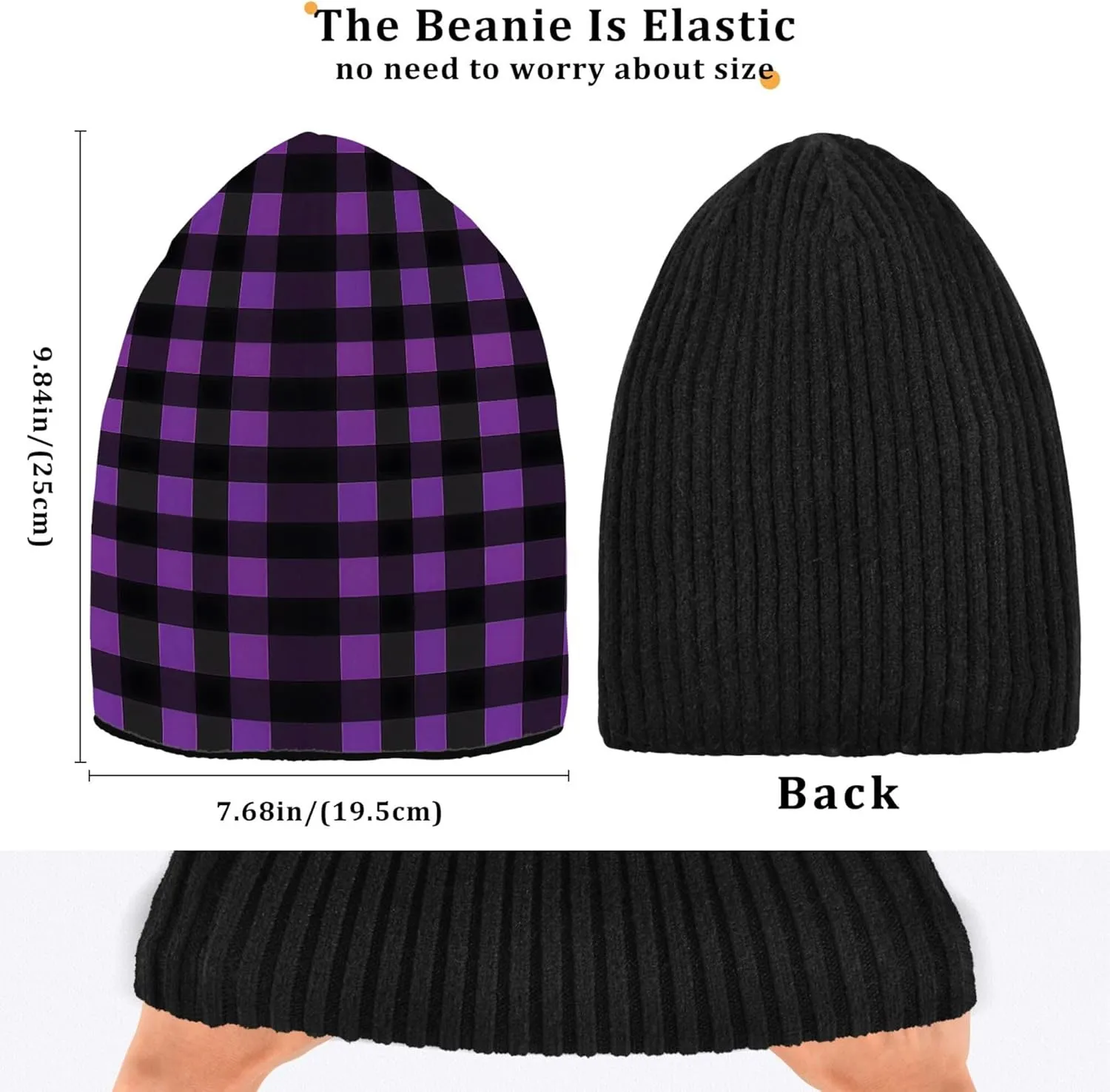 MNSRUU Black Beanie Hat Purple Leopard Skin Beanie Hat for Men Women Beanie Cap Roll-up Edge Skullcap