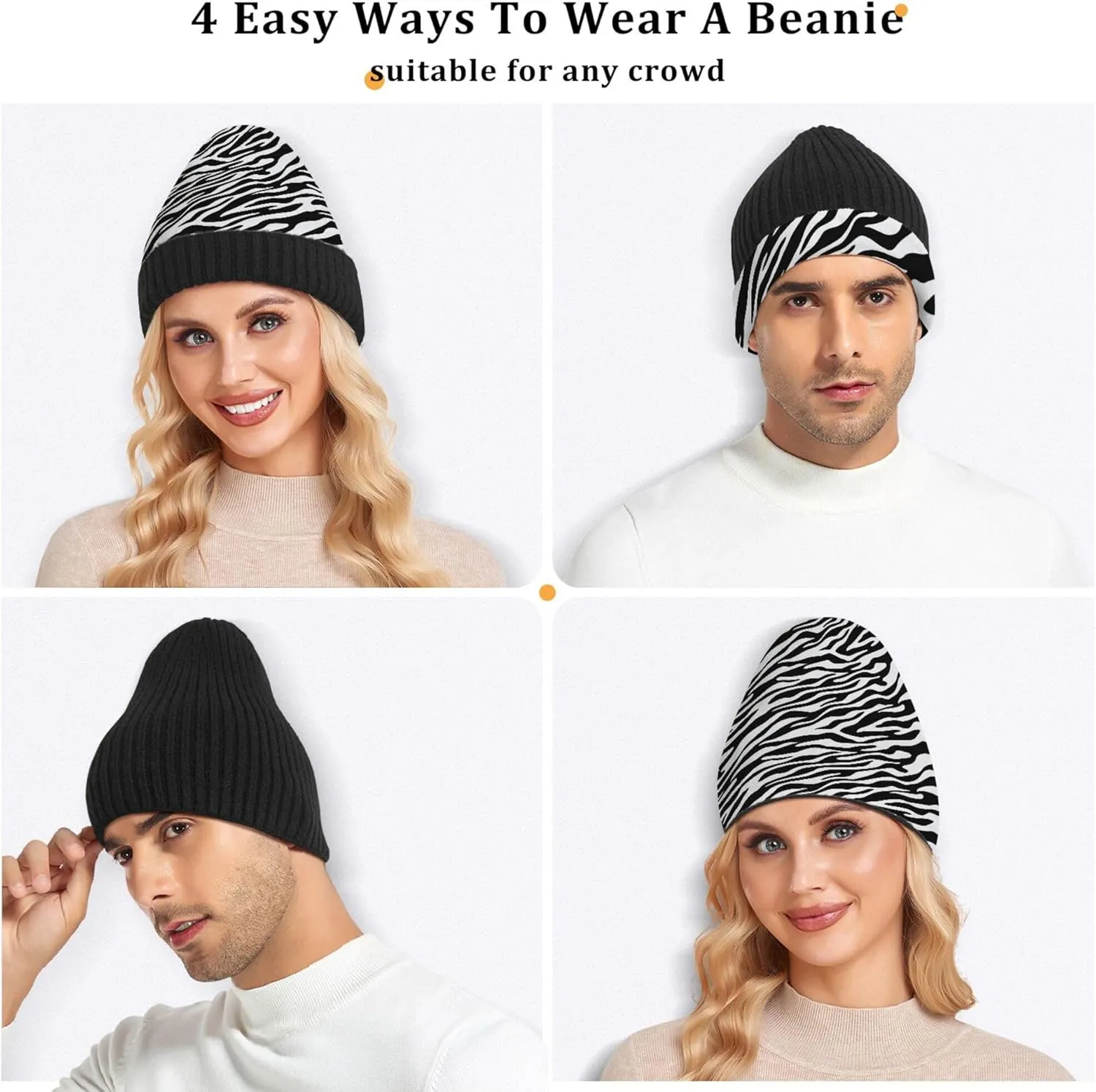 MNSRUU Black Beanie Hat Purple Leopard Skin Beanie Hat for Men Women Beanie Cap Roll-up Edge Skullcap