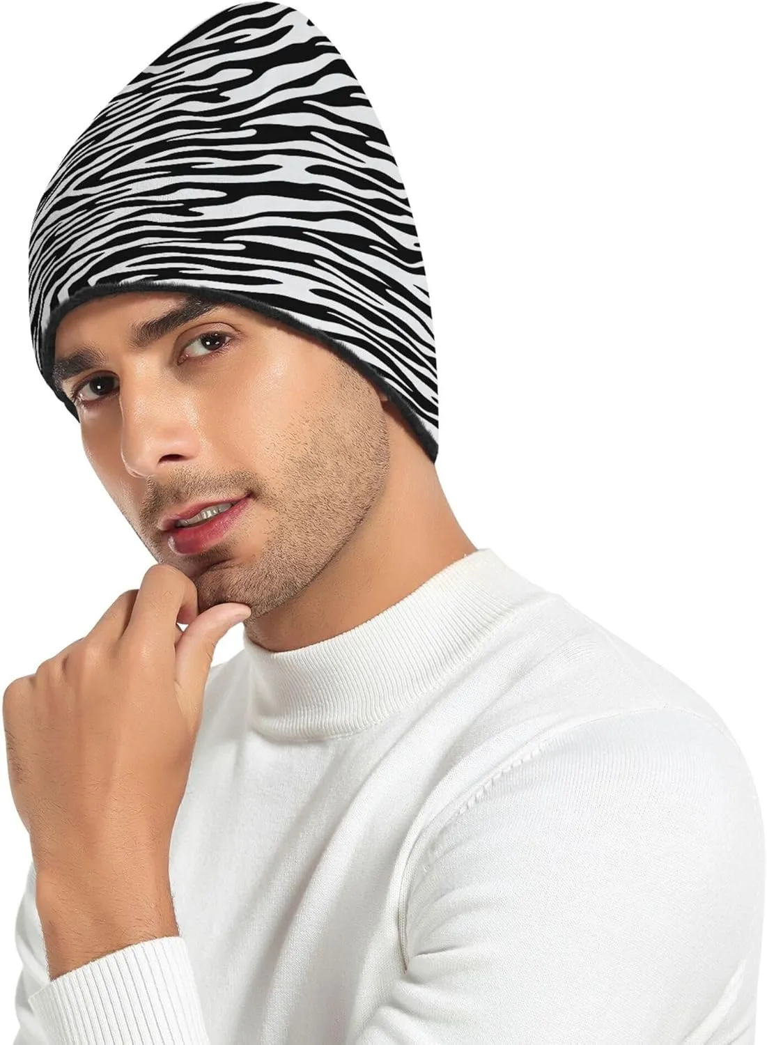 MNSRUU Black Beanie Hat Purple Leopard Skin Beanie Hat for Men Women Beanie Cap Roll-up Edge Skullcap