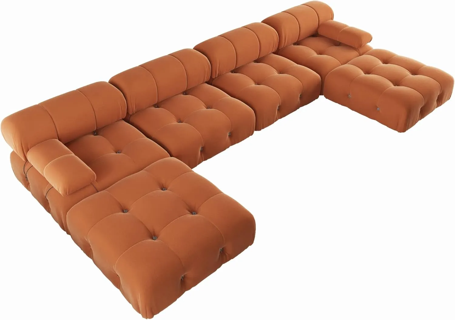 Modern Velvet Sectional Sofa, U Shape Minimalist Modular 6-Seater Couch with 2-Ottomans for Living Room Office Apartment (138in/Orange)