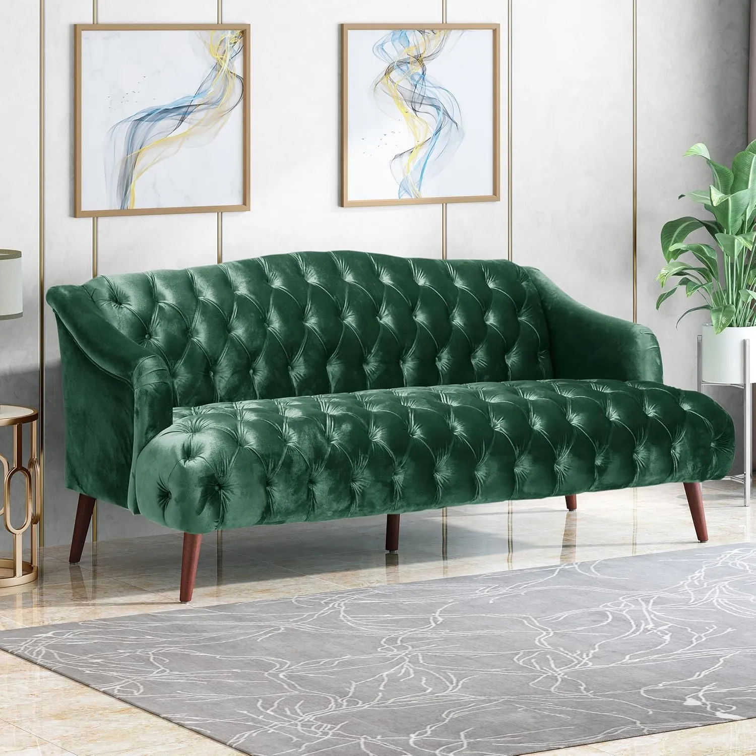 Modern Wingback Tufted Velvet Loveseat, 73.25" 3 Seat Sofas Settee Bench Banquette Chesterfield Love Seat with High Back Thick Padded Cushioned Upholstered Couch for Living Room, Victorian, Emerald