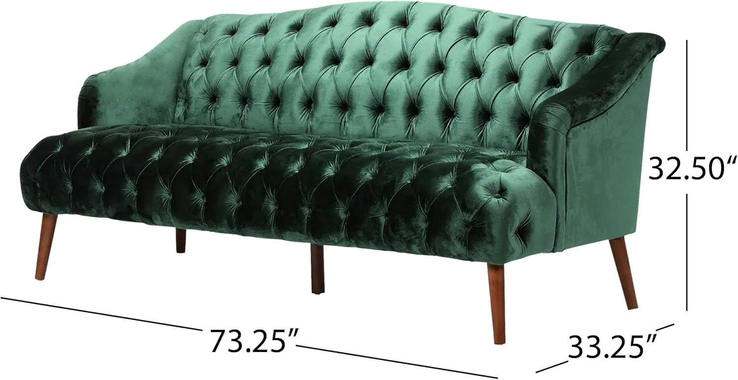 Modern Wingback Tufted Velvet Loveseat, 73.25" 3 Seat Sofas Settee Bench Banquette Chesterfield Love Seat with High Back Thick Padded Cushioned Upholstered Couch for Living Room, Victorian, Emerald