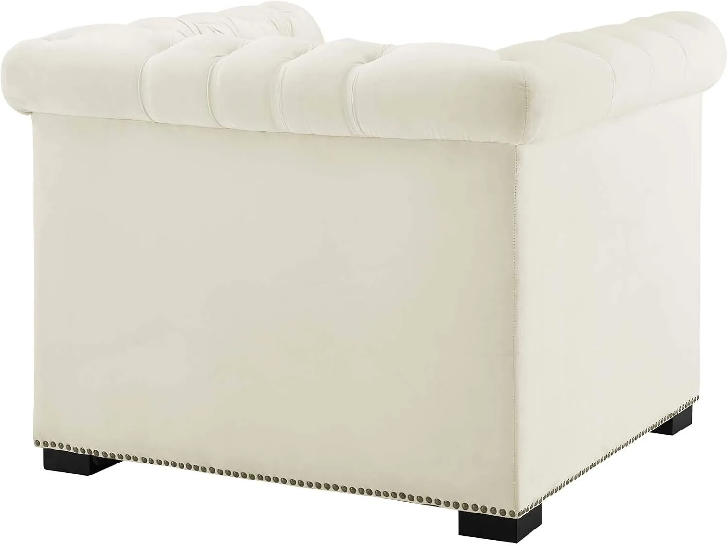 Modway Heritage Tufted Velvet Modern Chesterfield Lounge with Nailhead Trim, Armchair, Ivory
