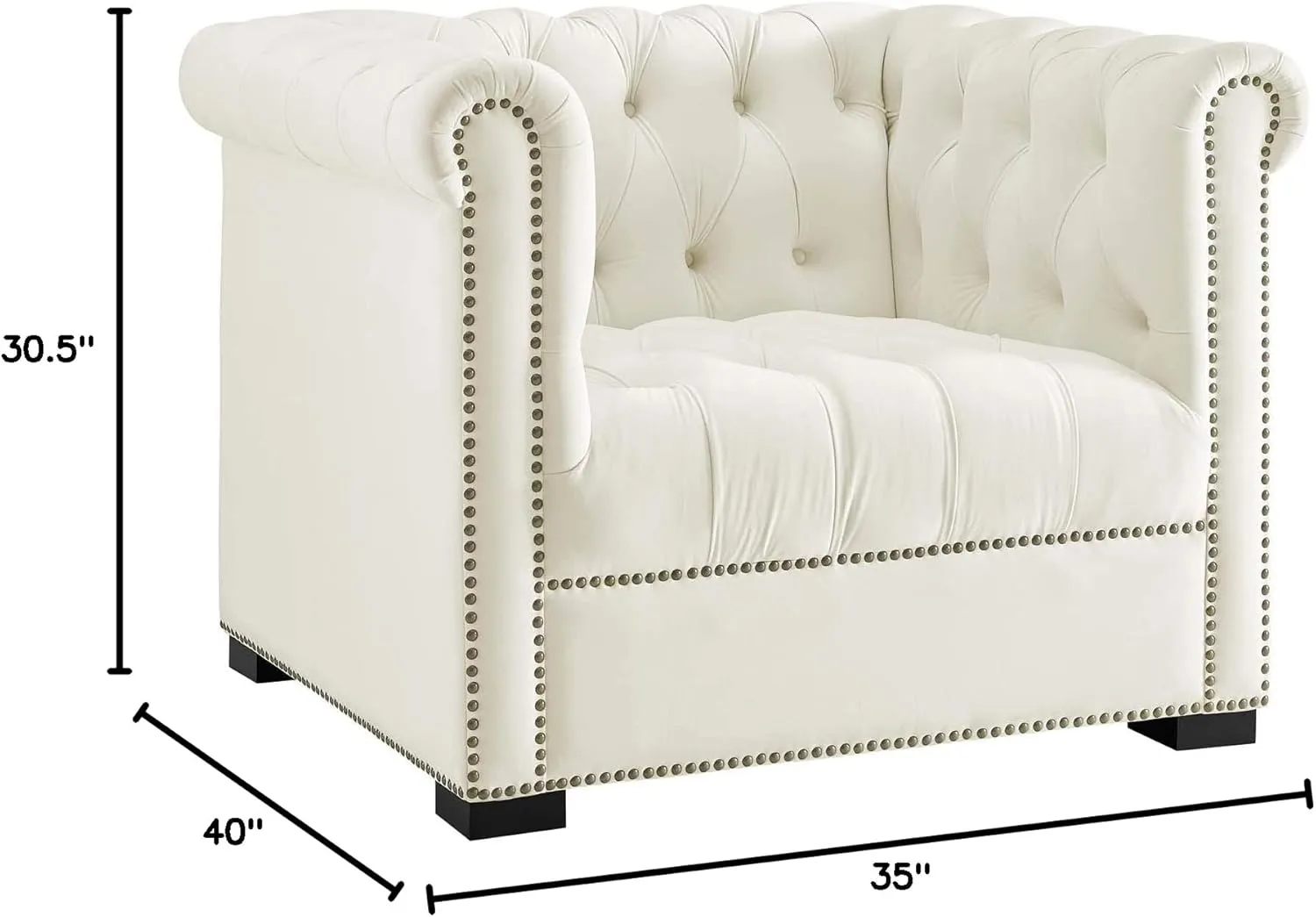 Modway Heritage Tufted Velvet Modern Chesterfield Lounge with Nailhead Trim, Armchair, Ivory