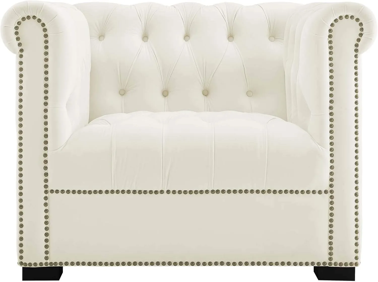 Modway Heritage Tufted Velvet Modern Chesterfield Lounge with Nailhead Trim, Armchair, Ivory