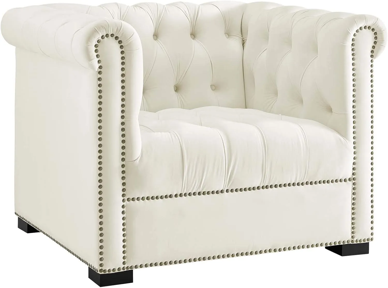 Modway Heritage Tufted Velvet Modern Chesterfield Lounge with Nailhead Trim, Armchair, Ivory