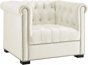 Modway Heritage Tufted Velvet Modern Chesterfield Lounge with Nailhead Trim, Armchair, Ivory