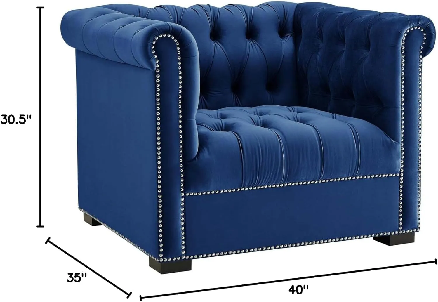 Modway Heritage Tufted Velvet Modern Chesterfield Lounge with Nailhead Trim, Armchair, Midnight Blue