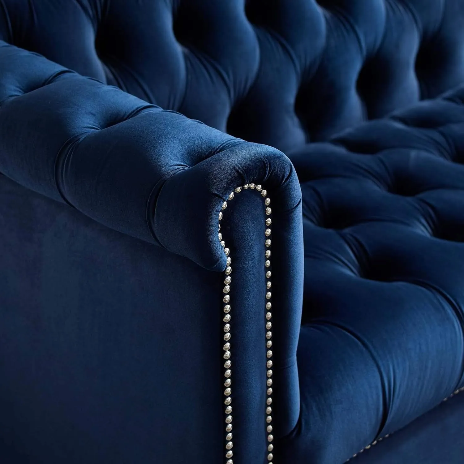Modway Heritage Tufted Velvet Modern Chesterfield Lounge with Nailhead Trim, Armchair, Midnight Blue
