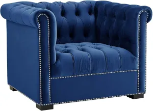 Modway Heritage Tufted Velvet Modern Chesterfield Lounge with Nailhead Trim, Armchair, Midnight Blue