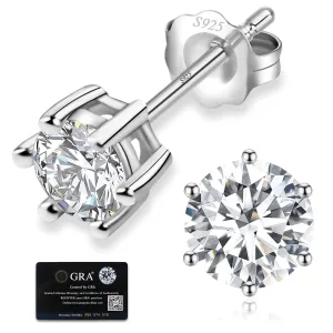 Moissanite Earrings for Women Men, 18K White Gold Plated Second Hole Earrings Hypoallergenic Sterling Silver Lab Created Diamond Earrings 0.3CT Moissanite Jewelry as Daughter Birthday Gifts