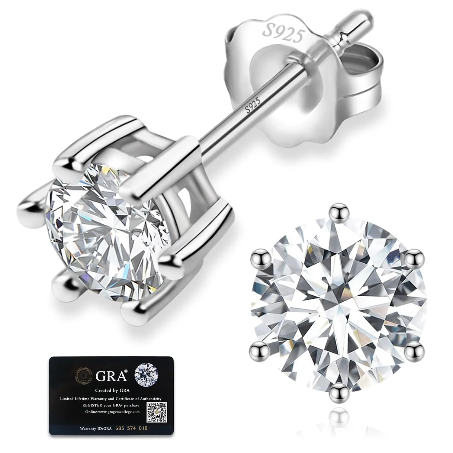 Moissanite Earrings for Women Men, 18K White Gold Plated Second Hole Earrings Hypoallergenic Sterling Silver Lab Created Diamond Earrings 0.3CT Moissanite Jewelry as Daughter Birthday Gifts