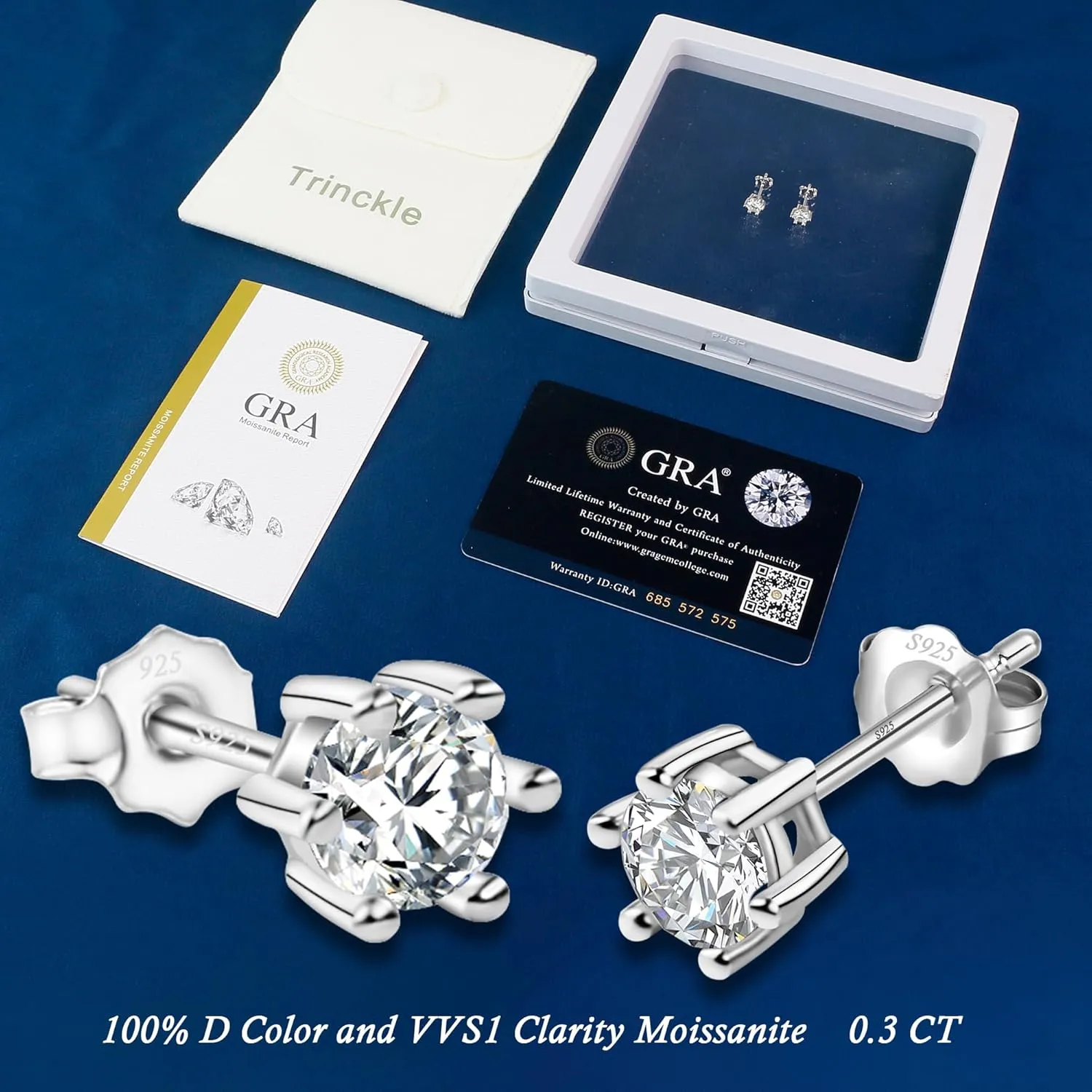 Moissanite Earrings for Women Men, 18K White Gold Plated Second Hole Earrings Hypoallergenic Sterling Silver Lab Created Diamond Earrings 0.3CT Moissanite Jewelry as Daughter Birthday Gifts