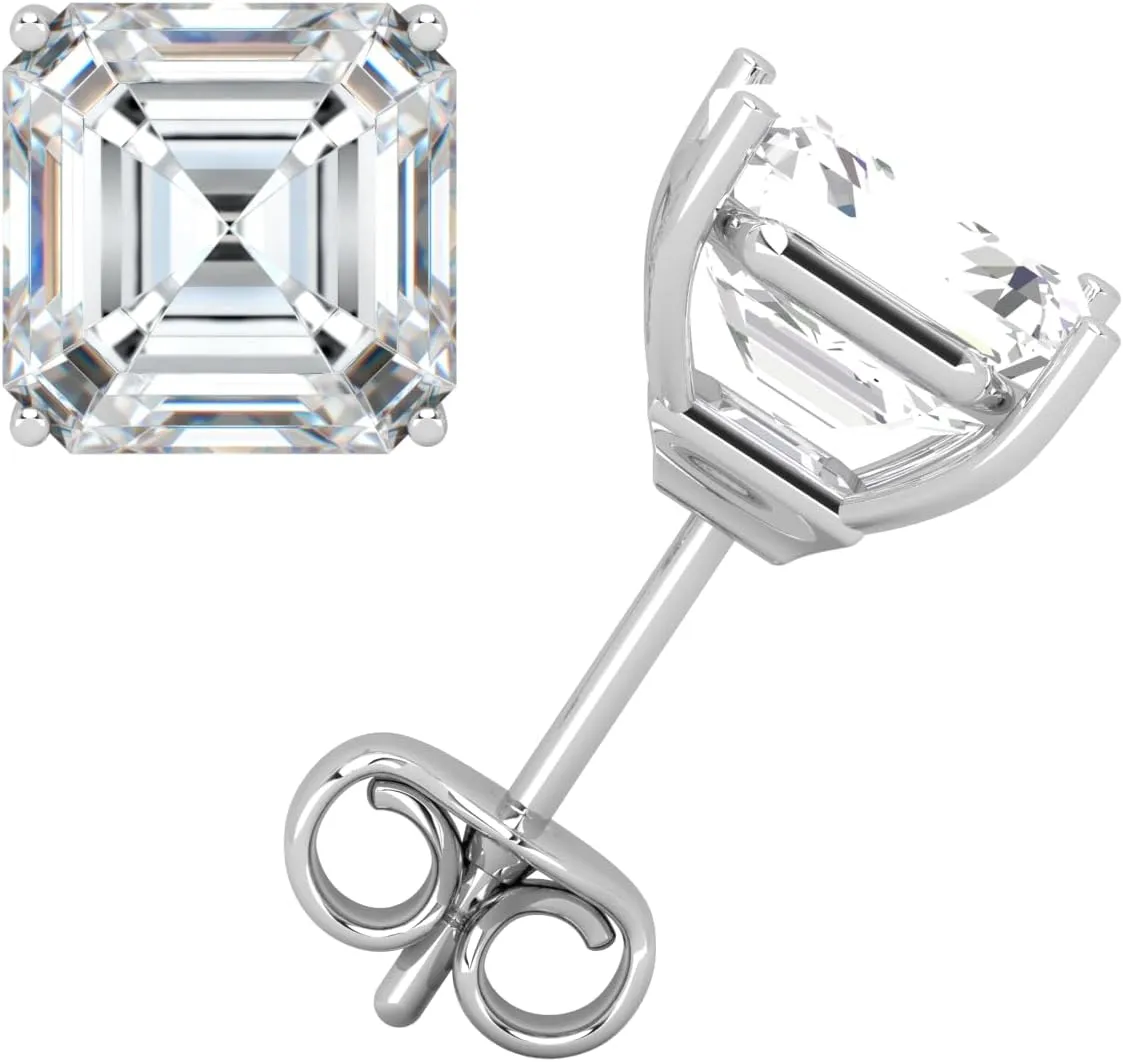 Moissanite Stud Earrings, 0.5ct-3ct D Color VVS1 Clarity Moissanite 14K White Gold Plated Sterling Silver Simulated Diamond Push Back Earrings For Women