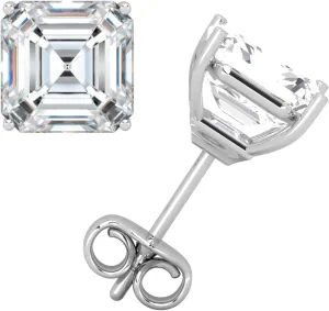 Moissanite Stud Earrings, 0.5ct-3ct D Color VVS1 Clarity Moissanite 14K White Gold Plated Sterling Silver Simulated Diamond Push Back Earrings For Women