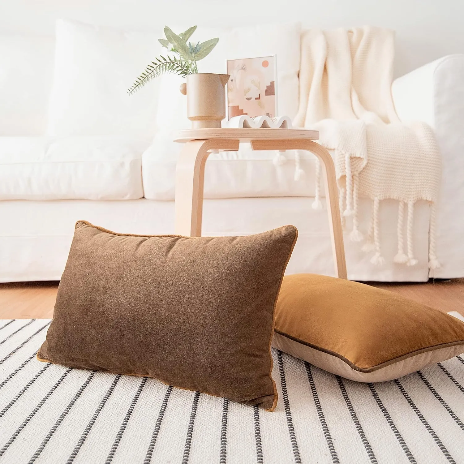 MONDAY MOOSE Decorative Throw Pillow Covers Cushion Cases, Set of 2 Soft Velvet Modern Double-Sided Designs, Mix and Match for Home Decor, Pillow Inserts Not Included (12x20 inch, Brown/Beige)