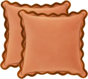 MONDAY MOOSE Decorative Throw Pillow Covers Cushion Cases, Set of 2 Soft Velvet Scalloped Wavy Edge Designs, Mix and Match for Home Decor, Pillow Inserts Not Included (Rust/Coral, 20x20 inch)