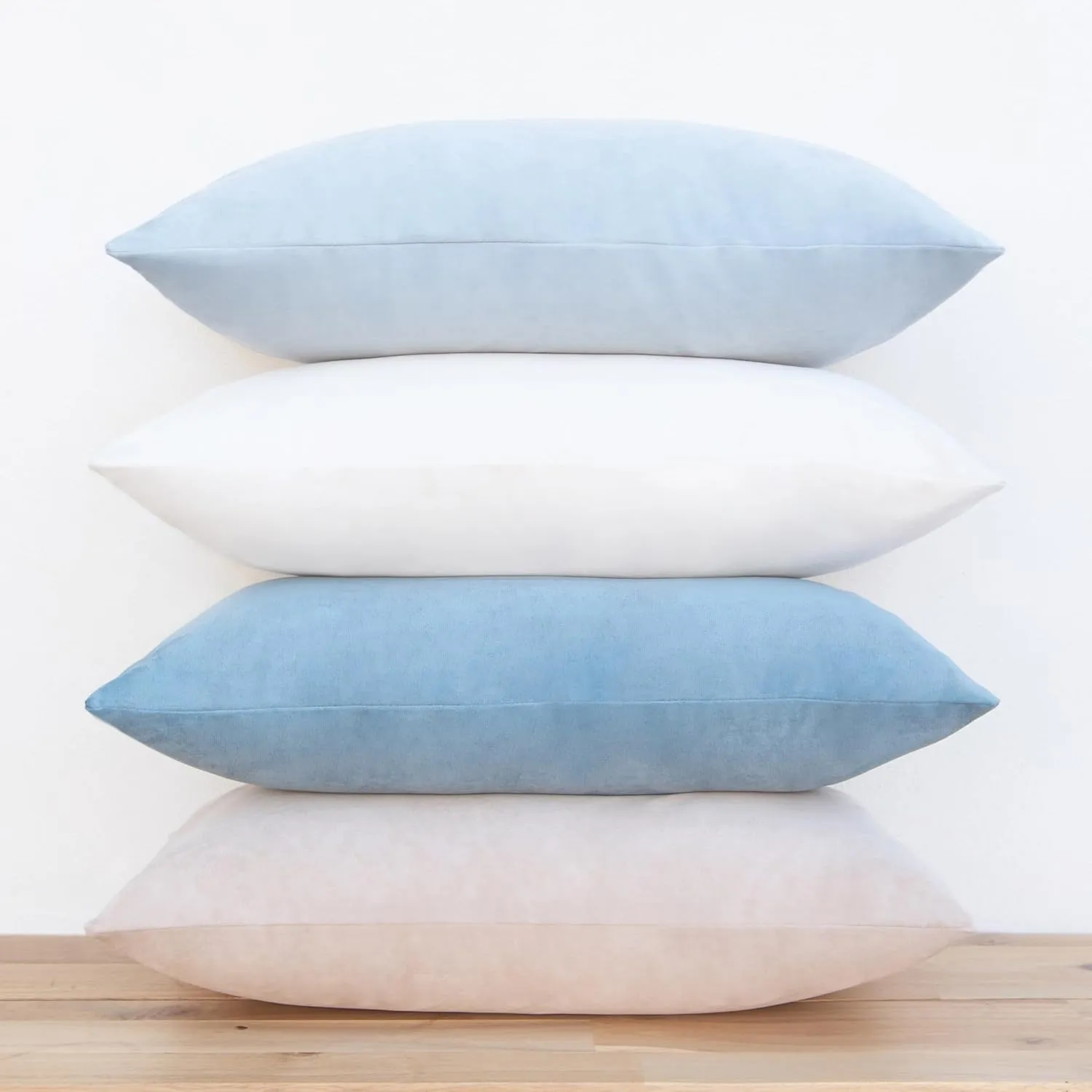 MONDAY MOOSE Decorative Throw Pillow Covers Cushion Cases, Set of 4 Soft Velvet Modern Designs, Mix and Match for Home Decor, Pillow Inserts Not Included (12x20 inch, Beige/Light Blue)