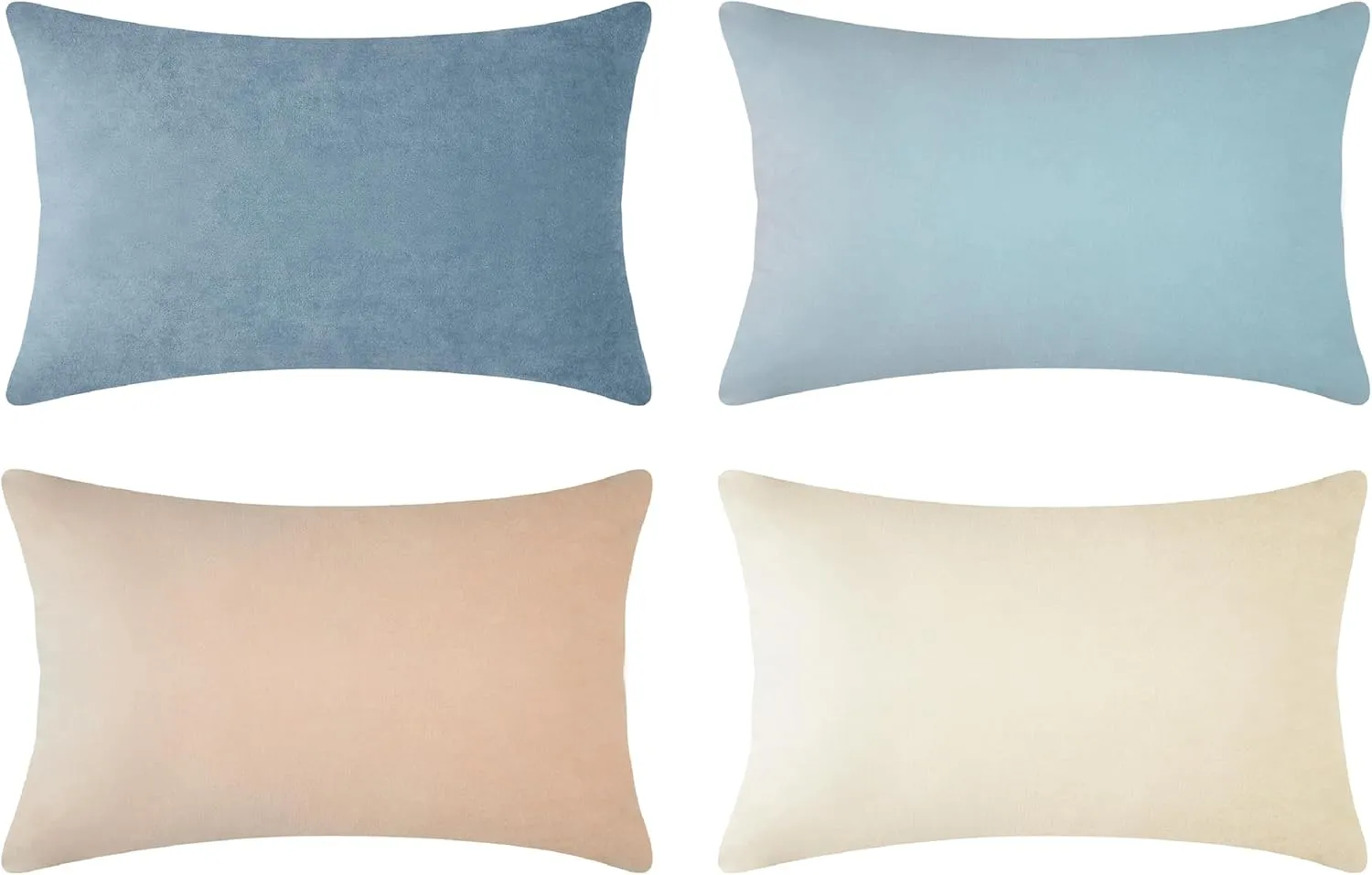MONDAY MOOSE Decorative Throw Pillow Covers Cushion Cases, Set of 4 Soft Velvet Modern Designs, Mix and Match for Home Decor, Pillow Inserts Not Included (12x20 inch, Beige/Light Blue)