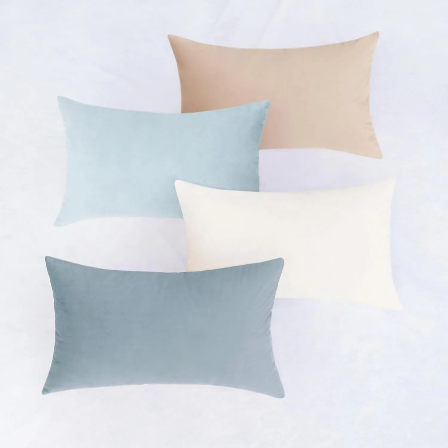 MONDAY MOOSE Decorative Throw Pillow Covers Cushion Cases, Set of 4 Soft Velvet Modern Designs, Mix and Match for Home Decor, Pillow Inserts Not Included (12x20 inch, Beige/Light Blue)