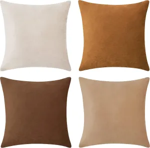 MONDAY MOOSE Decorative Throw Pillow Covers Cushion Cases, Set of 4 Soft Velvet Modern Designs, Mix and Match for Home Decor, Pillow Inserts Not Included (16x16 inch, Brown/Beige)