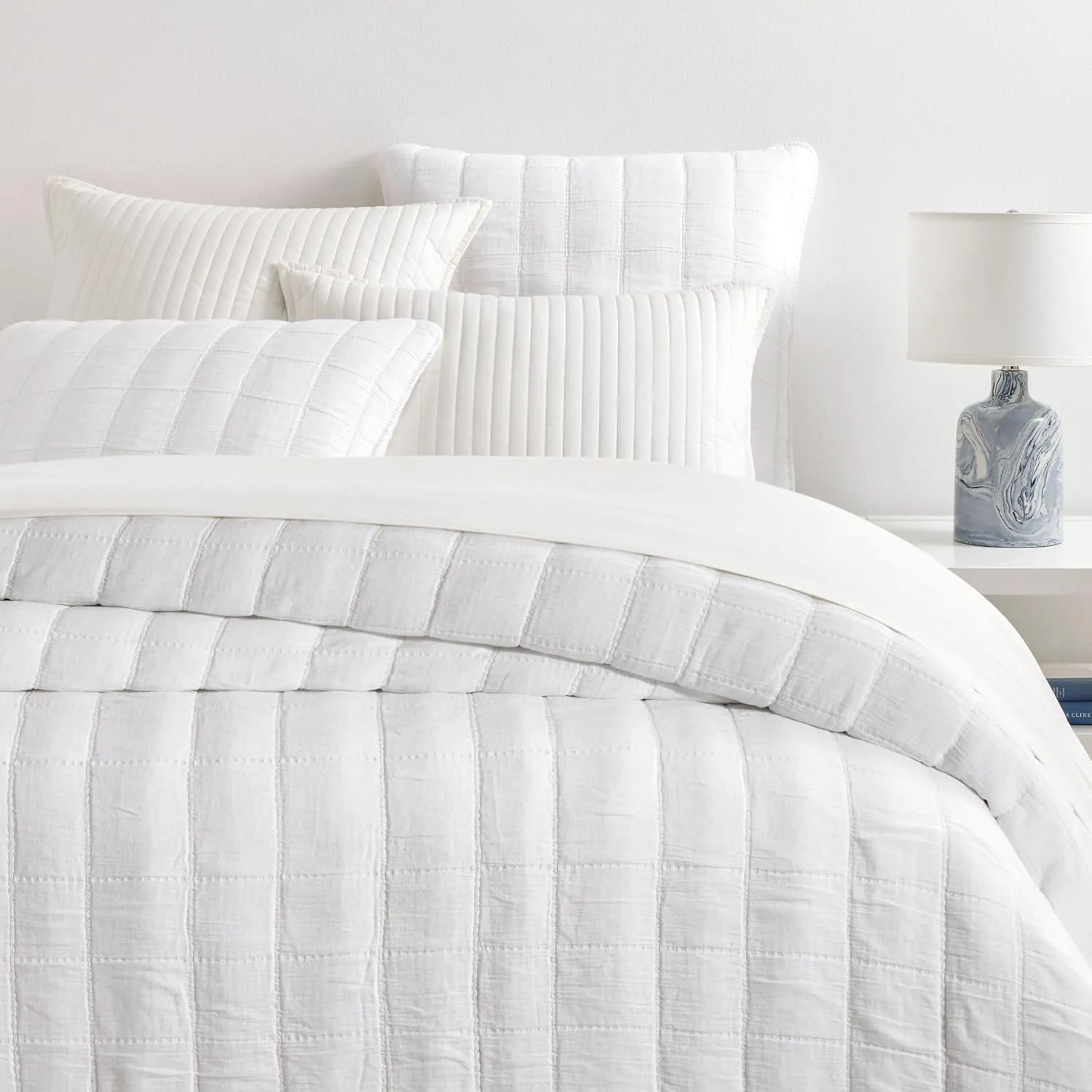Monet White Quilted Sham, King Size, White Solid Pattern
