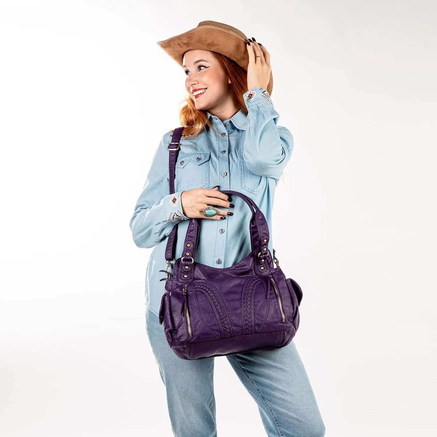 Montana West Washed Leather Hobo Bags for Women Roomy Handbags with Crossbody Strap
