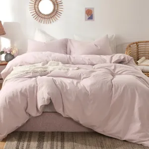 MooMee Bedding Duvet Cover Set 100% Washed Cotton Linen Like Textured Breathable Durable Soft Comfy (Heathered Greyish Pink, Queen 90"x90")