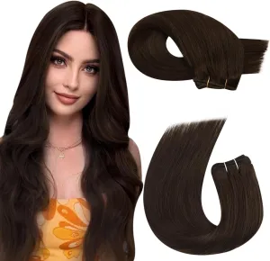 Moresoo Clip in Hair Extensions 7 Pieces 120G and Human Hair Weft Extensions 100G Bundle 20Inch Dark Brown