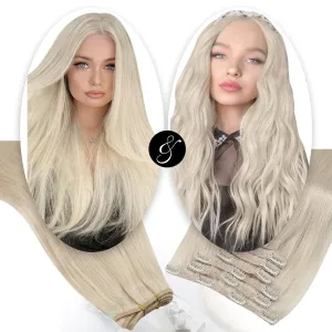 Moresoo Clip in Hair Extensions Blonde 7 Pieces 120G and Sew in Hair Extensions Real Human Hair 100G Bundle 20Inch