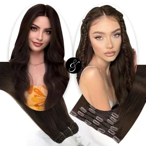 Moresoo Clip in Hair Extensions Brown 7 Pieces 120G and Sew in Hair Extensions Real Human Hair 100G Bundle 22Inch
