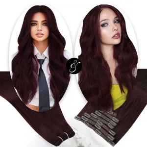Moresoo Clip in Hair Extensions Burgundy 7 Pieces 120G 18inch and Sew in Hair Extensions Real Human Hair Red Wine 100G 20Inch Bundle
