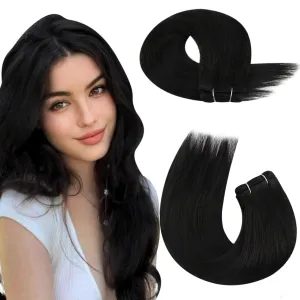 Moresoo clip in hair extensions human hair 7 pieces 120g and sew in hair extensions real human hair 100g bundle 18inch natural black