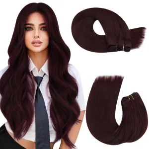 Moresoo Hair Extensions Clip in Human Hair 7 Pieces 120G and Sew in Hair Extensions Real Human Hair 100G Bundle 16Inch Wine Red