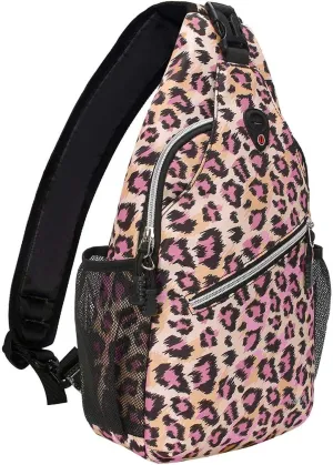 MOSISO Sling Backpack,Travel Hiking Daypack Leopard Print Rope Crossbody Bag
