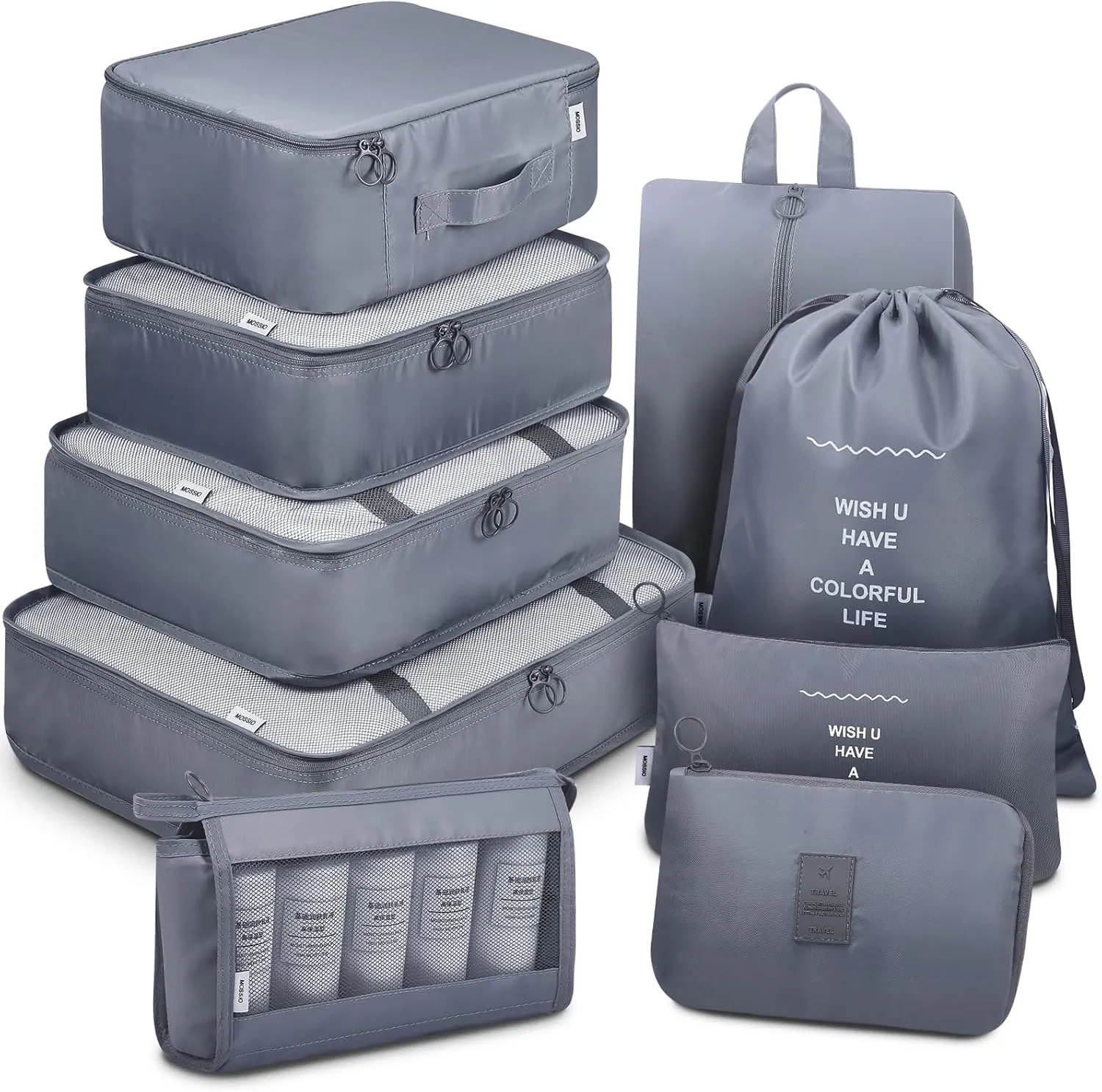 Mossio 9 Set Packing Cubes with Shoe Bag & Electronics Bag - Luggage Organizers Suitcase Travel Accessories
