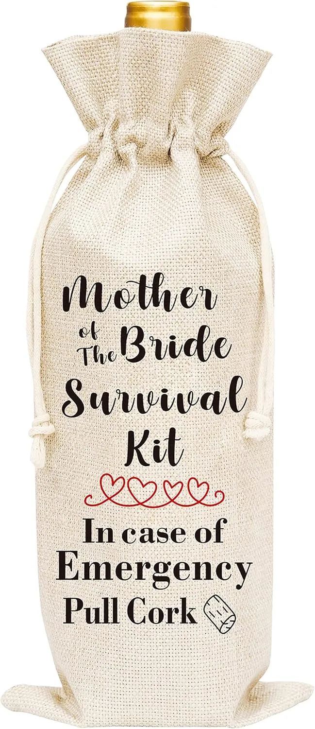 Mother Of The Bride Wine Gift Bags, Burlap Wine Bottle Cover Bag For Wedding, Engegement Party, Party Favors, 1 Pc Wine Bag (A33)